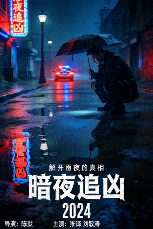 悬疑犯罪电影《暗夜追凶》海报，侦探在雨夜街道中调查线索